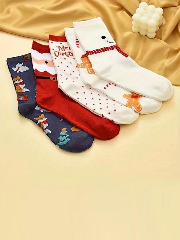 Women's Christmas Themed Crew Socks, Cute Comfortable Breathable Mid-calf Socks for Daily Wear, Women's Socks for All Seasons