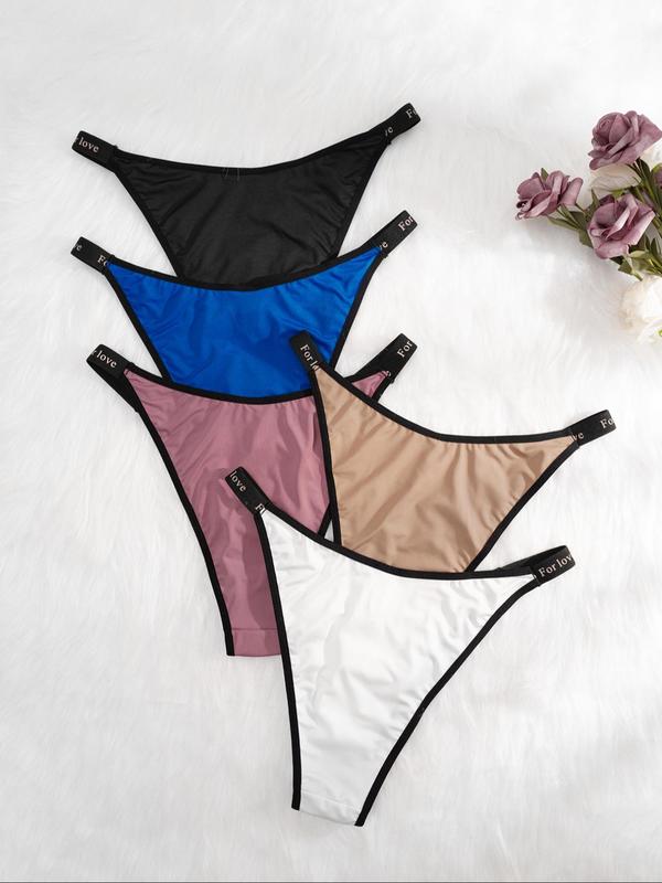 Plus Size Contrast Binding Letter Tape Panty, Soft Comfy Breathable Knicker for Daily Wear, Women's Underwear for All Seasons