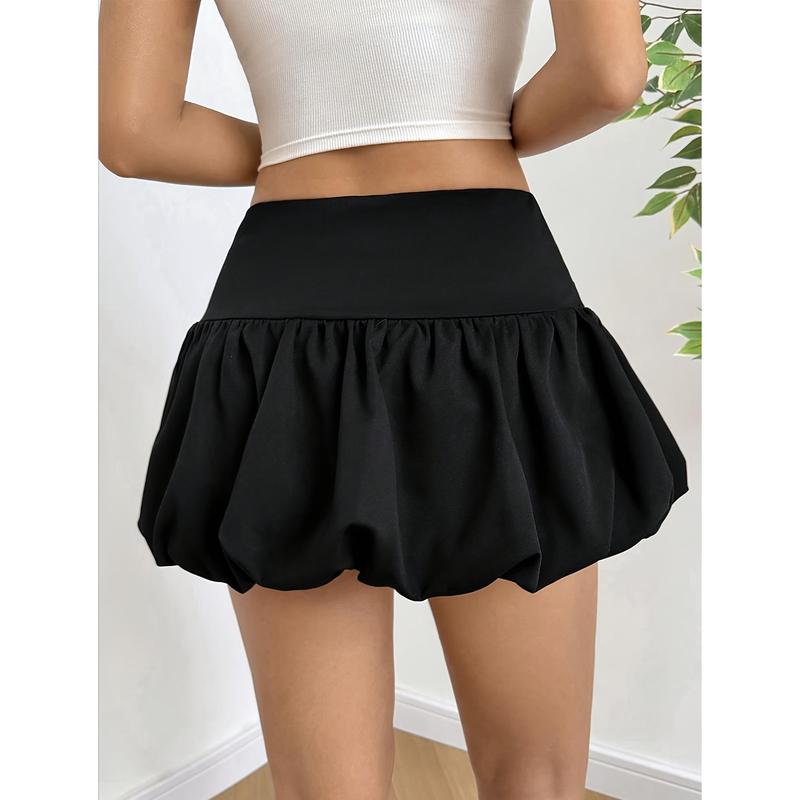 Solid High Waist Puff Skirt, Y2K A-line Mini Skirt For Spring & Summer, Women's Clothing Womenswear Bottom Minimalist Casual Basic Comfort