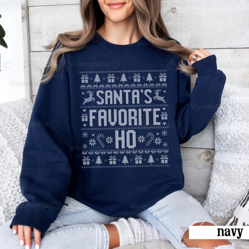 Couples Ugly Christmas Sweater, Santas Favorite Ho, Couple Funny Matching Ugly Christmas Sweatshirt, Ugly Sweater Holiday Party Outfit Xmas