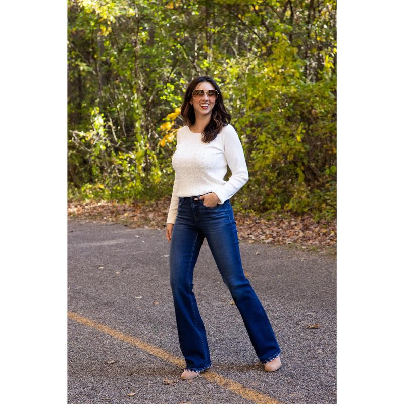 The Charlie from Lovervet: 3 Length High-Rise Tummy Control Relaxed Flare Denim Comfort Fabric