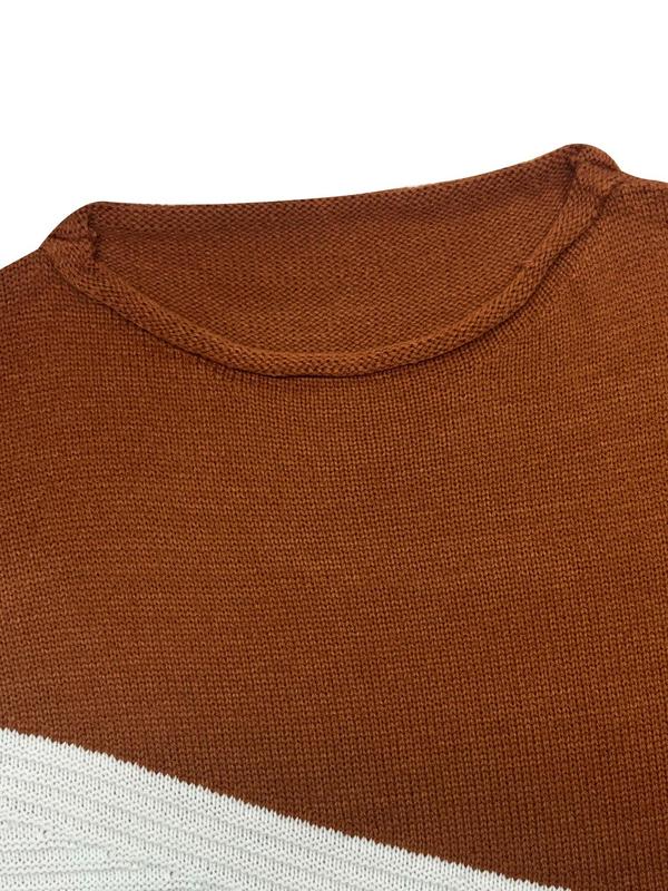 Women's Colorblock Drop Shoulder Sweater, Casual Long Sleeve Round Neck Jumper for Fall & Winter, Fashion Ladies' Knitwear for Daily Wear