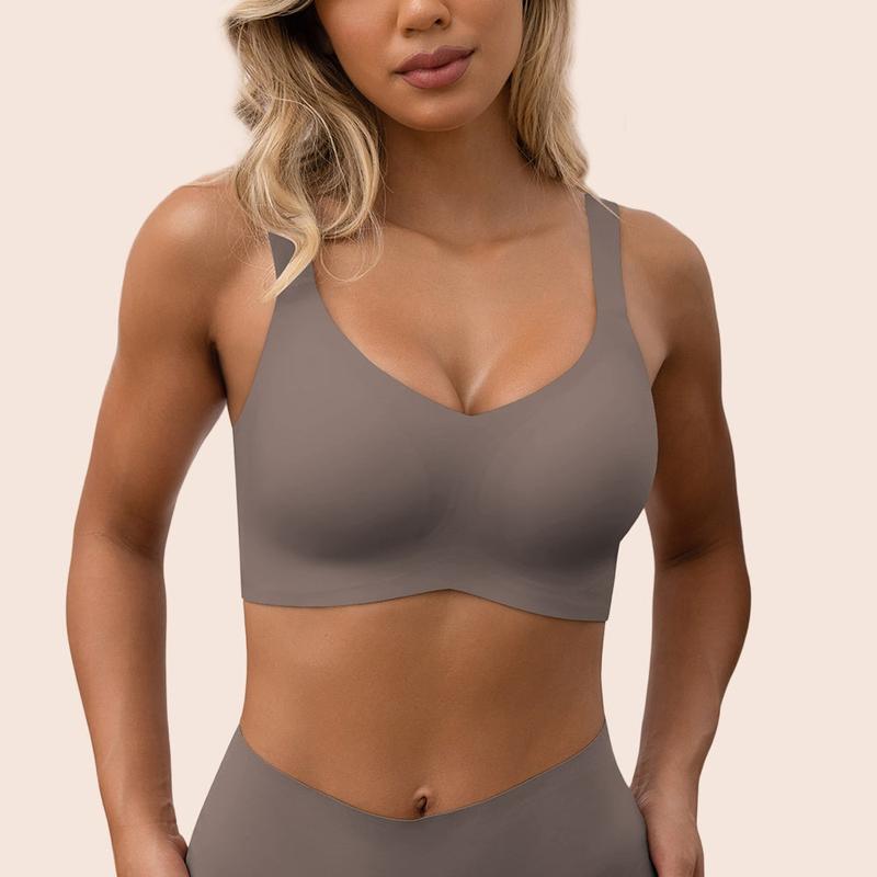 Asfairy V-Neck Full Cup Seamless Everyday Bra,Comfort Lightly Wireless Bra for Women Womenswear Underwear