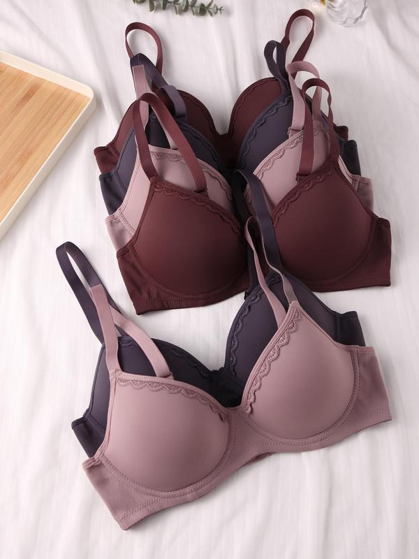 Women's Solid Color Adjustable Strap Underwire Everyday Bra, Breathable Comfortable Backless Lingerie Top for Daily Wear, Ladies Underwear Sets for All Seasons