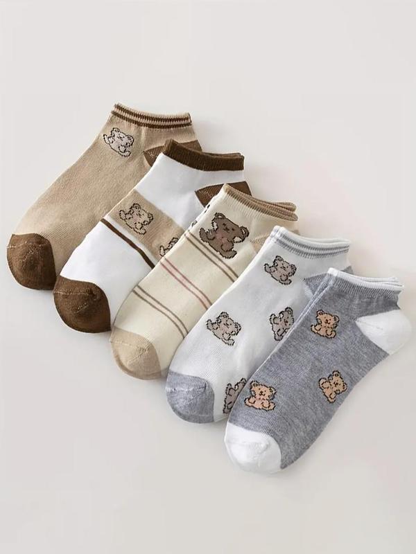 Women's 20 Pairs Random Cartoon Bear Print Ankle Socks, Cute Comfy Breathable Socks for Daily Wear, Multipack Knit Socks for All Seasons