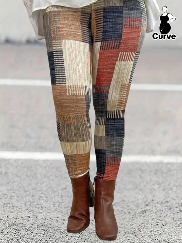 Plaid Print Elastic Waist Leggings, Casual Comfy High Waist Skinny Pants for Daily Wear, Women's Bottoms for Spring & Fall