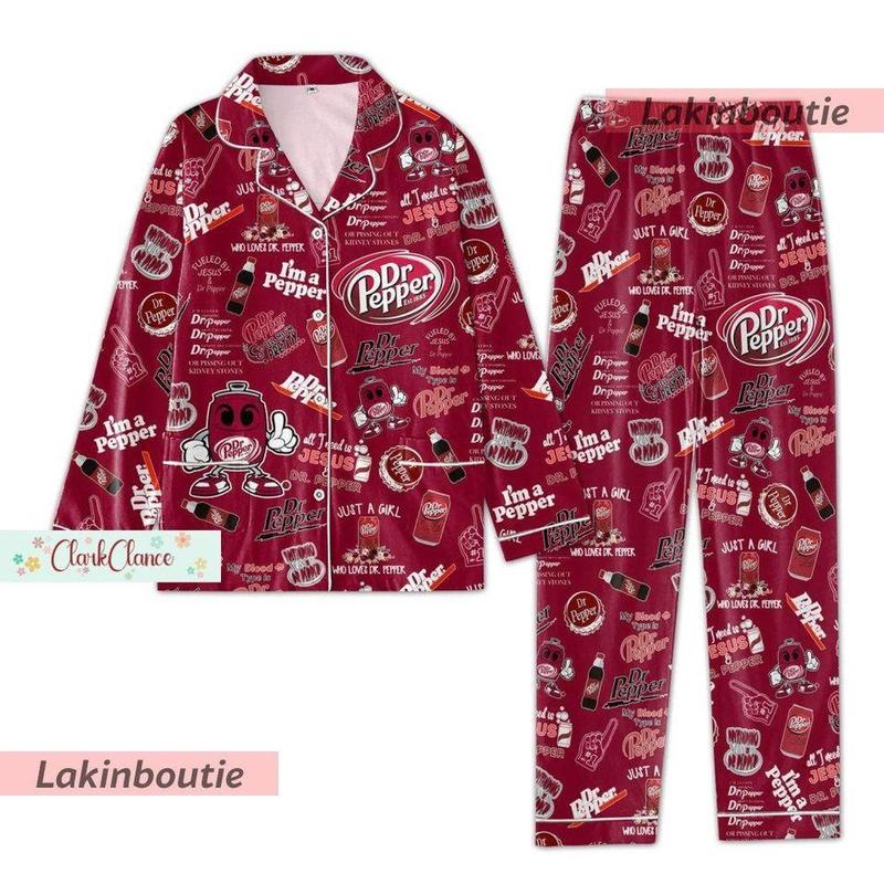 Dr Pepper Pajamas Set, Dr Pepper Womens Pajamas, Dr Pepper Thick Pajamas , Set pajamas, Loungewear, Comfortable, High-quality, Fashionable, Soft fabric, Unisex, Sleepwear, Gift Ideas, Gift For Both