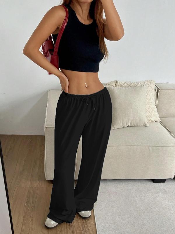 Women's Solid Color Drawstring Waist Wide Leg Pants, Casual Comfy Trousers for Daily Wear, Ladies Bottoms for All Seasons