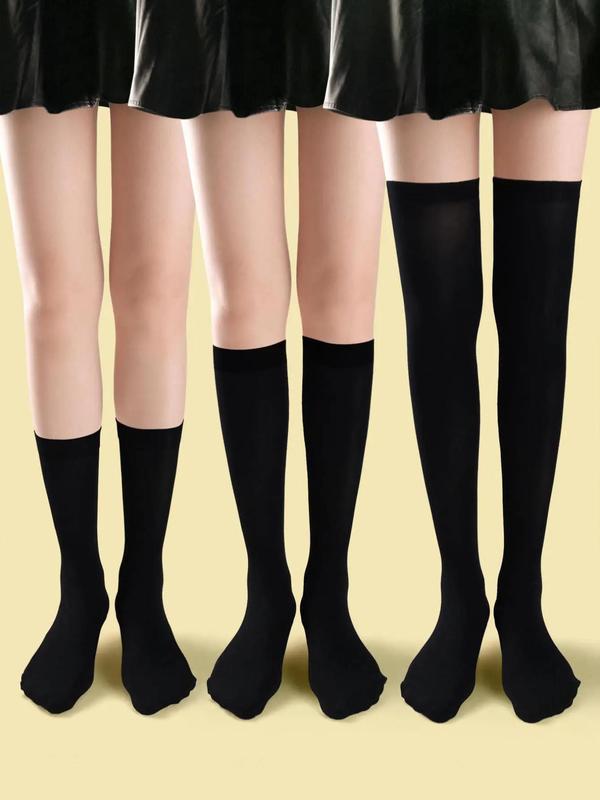 Women's 2 Pairs Solid Over The Calf Socks & 1 Pair Over the Knee Socks, Fashion Casual Comfy Socks for Daily Outdoor Wear, Women Socks for All Seasons