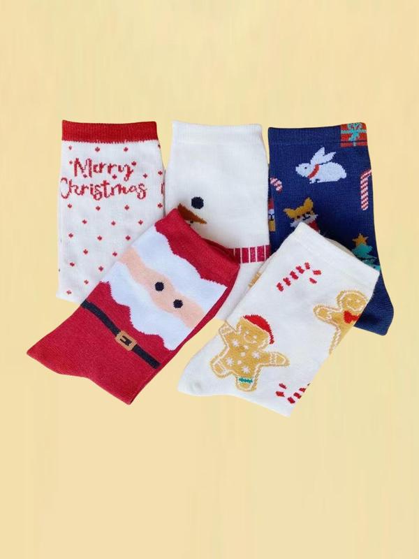 Women's Christmas Themed Crew Socks, Cute Comfortable Breathable Mid-calf Socks for Daily Wear, Women's Socks for All Seasons