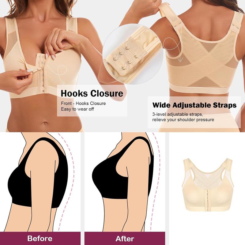 Front Closure Posture Corrector Wireless Bra Back Support Comfy Unlined Bras  Coverage Bra with Nipple Covers Womenswear Comfort Minimalist Basic Women