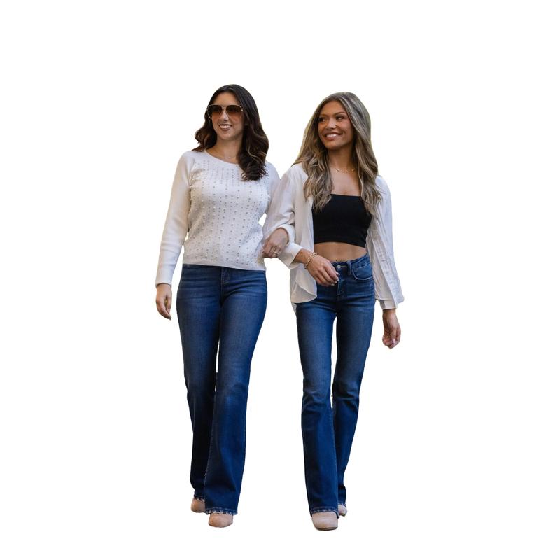 The Charlie from Lovervet: 3 Length High-Rise Tummy Control Relaxed Flare Denim Comfort Fabric