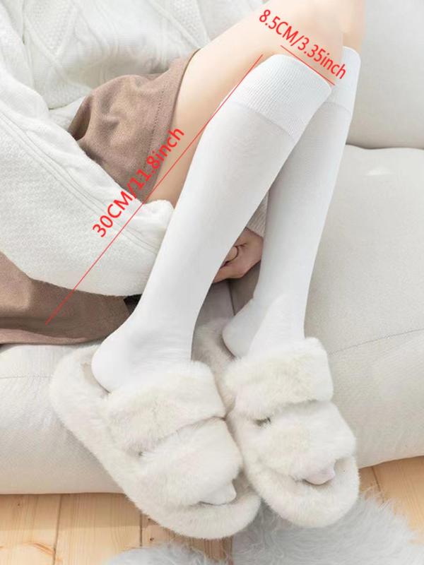 Women's Solid Basic Preppy Over The Calf Socks, 1 Pair Fashion Casual Comfy Socks for Daily Outdoor Wear, Women Socks for All Seasons, Womenswear