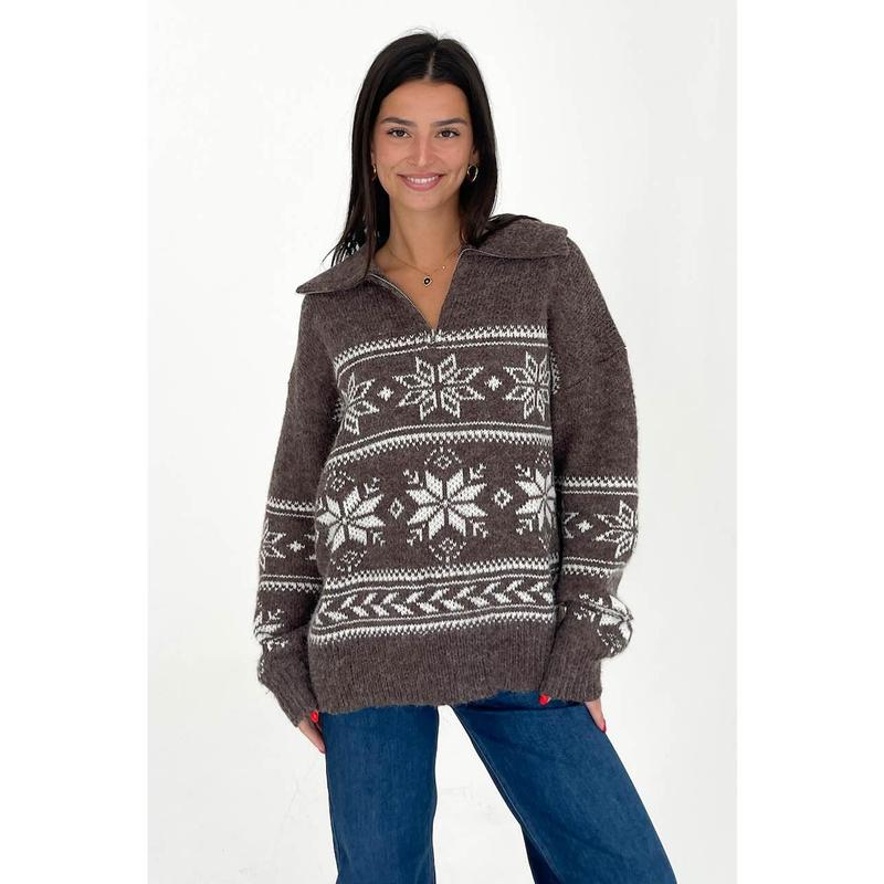 Warm Me Up Sweater in Brown Ivory