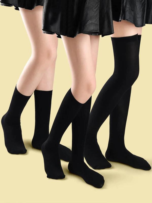 Women's 2 Pairs Solid Over The Calf Socks & 1 Pair Over the Knee Socks, Fashion Casual Comfy Socks for Daily Outdoor Wear, Women Socks for All Seasons