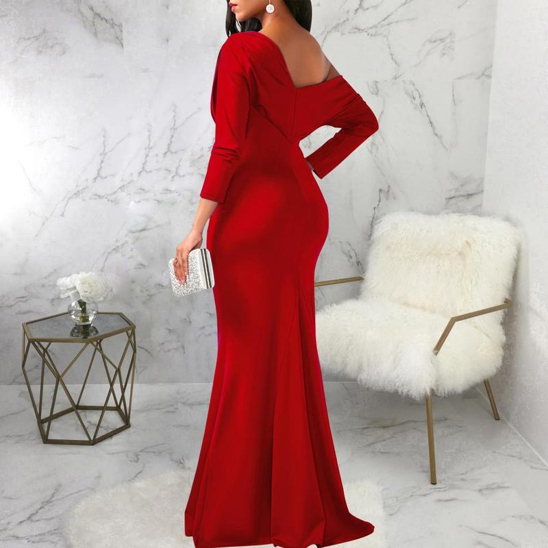 Elegant Off-Shoulder Evening Gown - Available in Black, White, Red, Blue, Wine Red, and Purple | Long Sleeve and Short Sleeve Options Comfort Formal