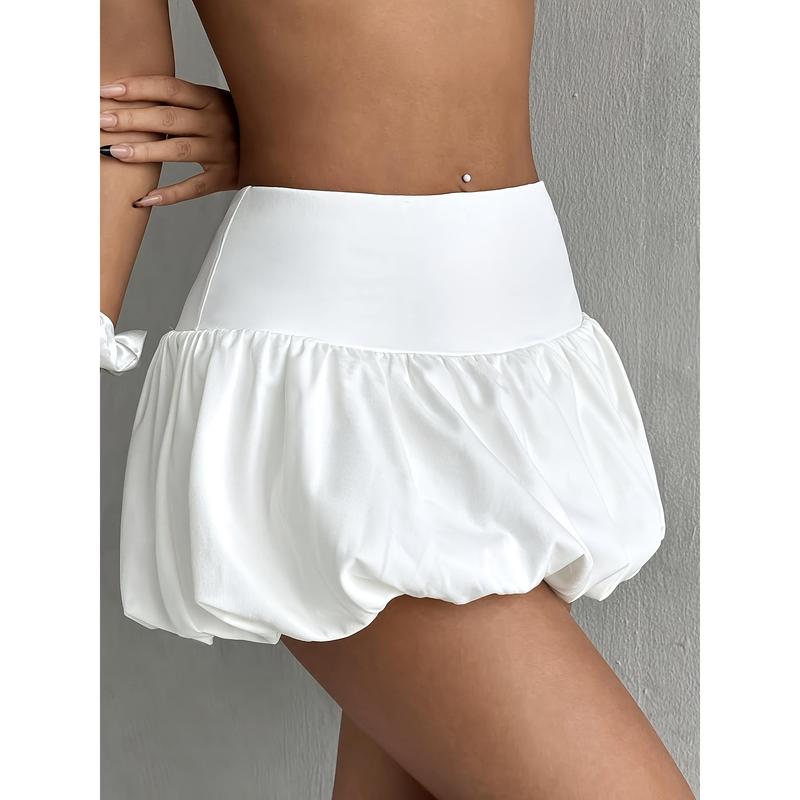 Solid High Waist Puff Skirt, Y2K A-line Mini Skirt For Spring & Summer, Women's Clothing Womenswear Bottom Minimalist Casual Basic Comfort