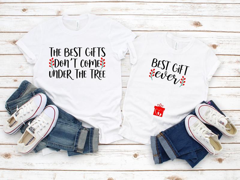 Couple Christmas Pregnancy Announcement Shirt, The Best Gift Don't Come Under the Tree Best Gift Ever Tee, Xmas Maternity Tee,Pregnancy Xmas