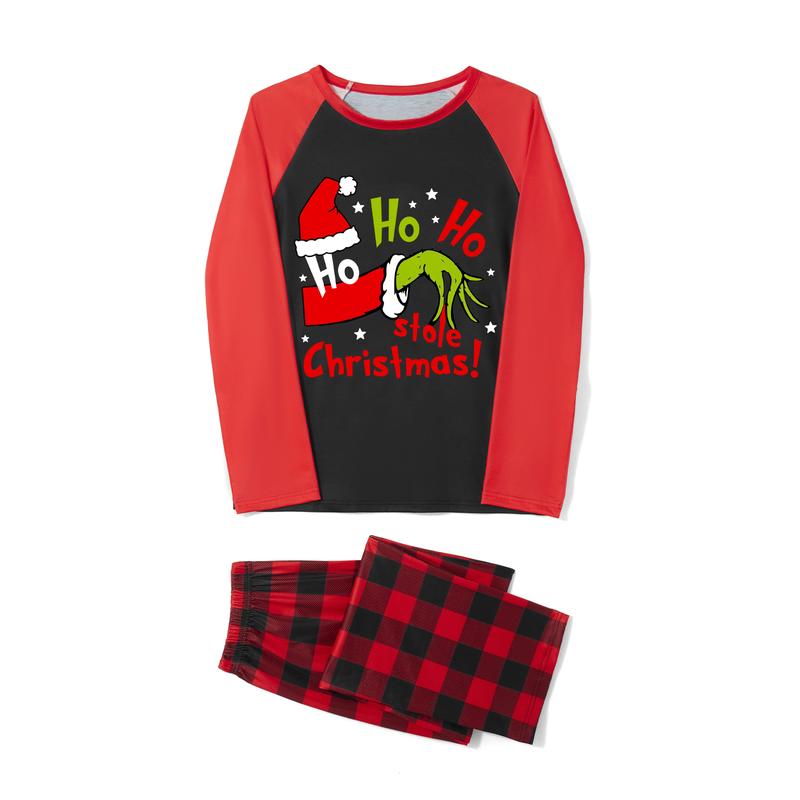 Family Matching Christmas Pajamas Set Letter Print Tops and Red Plaid Pants XMAS Sleepwear Jammies Set