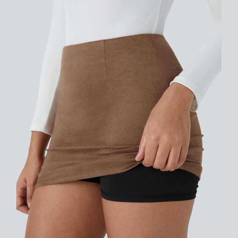 Halara High Waisted 2-in-1 Bodycon Suede Mini Casual Skirt