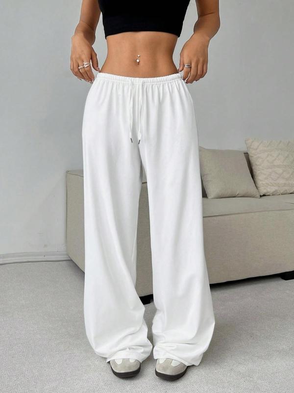 Women's Solid Color Drawstring Waist Wide Leg Pants, Casual Comfy Trousers for Daily Wear, Ladies Bottoms for All Seasons