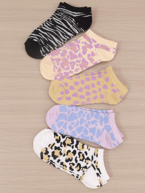 Women's 10 Pairs Leopard & Zebra Stripe Print Ankle Socks, Multi-pack Casual Soft Comfy Breathable Low Cut Socks For Daily Wear, Summer Wear 2024, Women's Socks & Hosiery