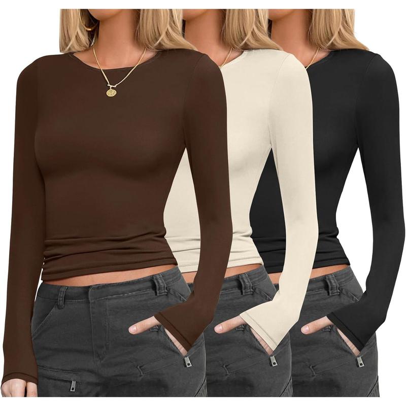 Womens 3 Pack Long Sleeve Shirts Fitted Tops Base Layering Tight Thermal Undershirts S-XXL