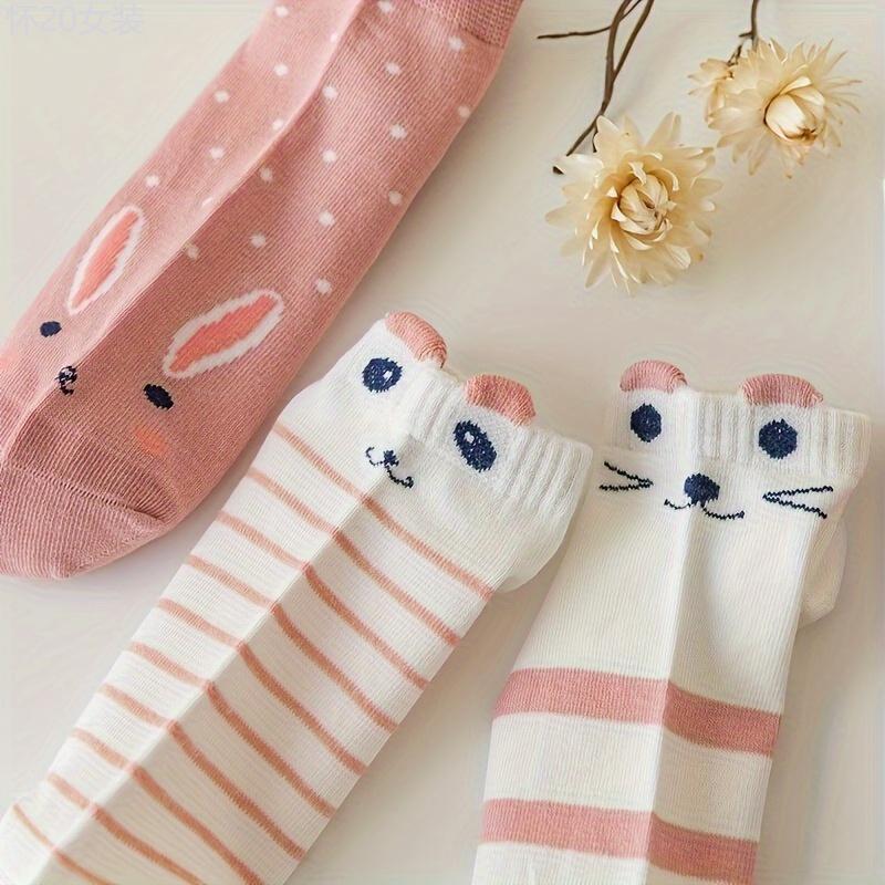 30 Pairs of Whimsical Teen Kitty Crew Socks - Soft, Breathable, Cartoon Cat Print Socks with Arch Support and Cushioning - Super Cute, Fun, and Cozy Socks for Teens and Cat Lovers Fabric Womenswear Spandex Polyester Comfort