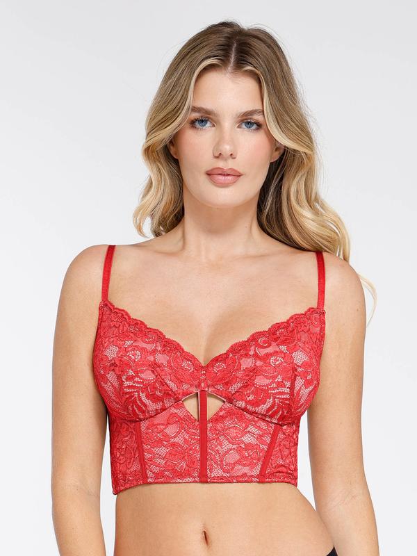 Popilush Womens Lace Push Up Bra Deep V Neck Bralette Bustier Top Corset Tops with Underwire Going Out Outfits