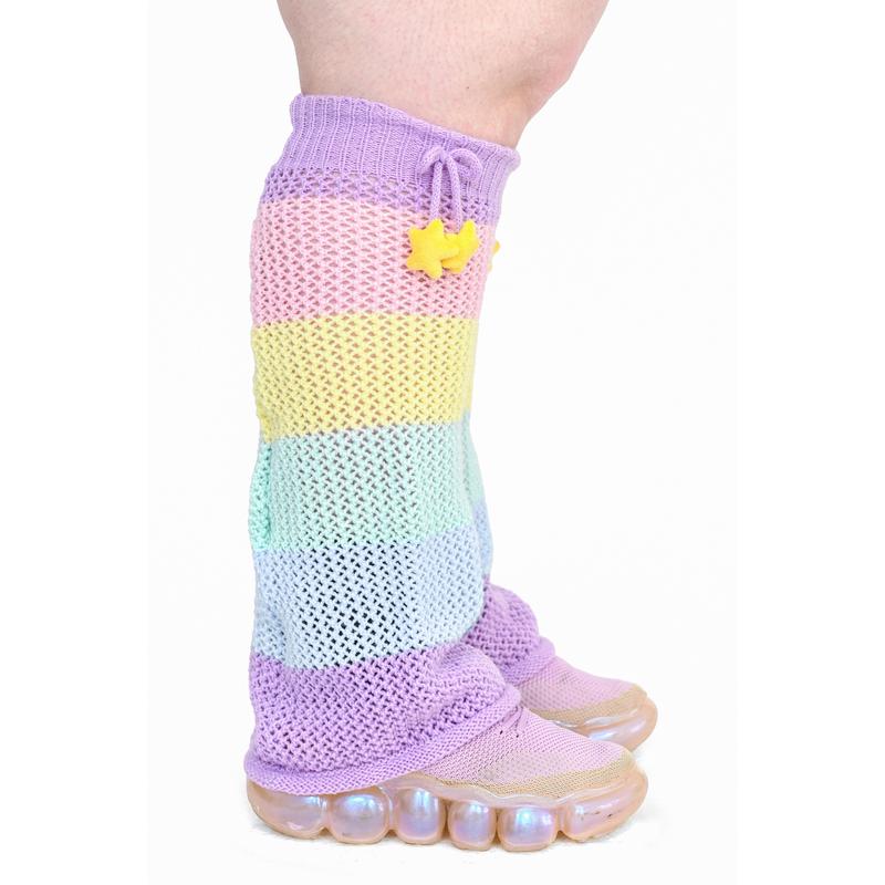 Women's Rainbow Stripe Leg Warmers for Winter Comfort - Womenswear