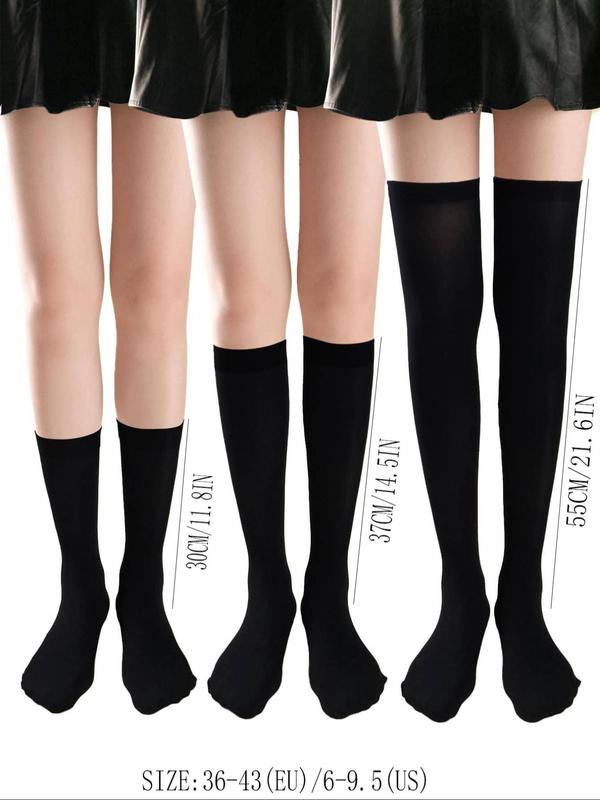 Women's 2 Pairs Solid Over The Calf Socks & 1 Pair Over the Knee Socks, Fashion Casual Comfy Socks for Daily Outdoor Wear, Women Socks for All Seasons