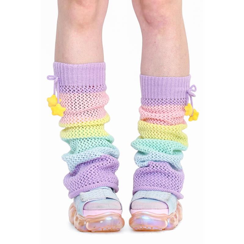 Women's Rainbow Stripe Leg Warmers for Winter Comfort - Womenswear