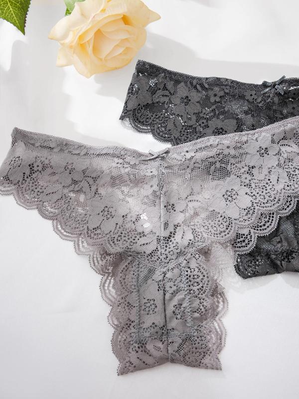 Women's Floral Lace Scallop Trim Panty, Soft Comfy Breathable Knicker for Daily Wear, Underwear for All Seasons