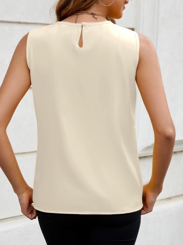 Women's Plain Cut Out Plicated Tank Top, Casual Button  Sleeveless Top for Daily Wear, Ladies Clothes for All Seasons