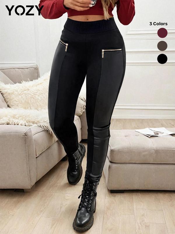 YOZY Christmas Deals, Women's Patchwork Zipper Skinny Leggings, Casual Comfy Tight-fitting Trousers for Daily Wear, Ladies Bottoms for Fall & Winter, Christmas 2024 Trend, Fall & Winter Clothes