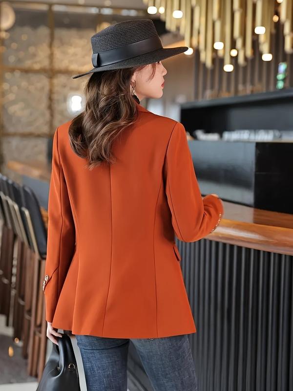 Women's Solid Button Front Lapel Neck Blazer, Elegant Long Sleeve Outerwear for Work Office Business, Ladies Spring & Fall Clothes