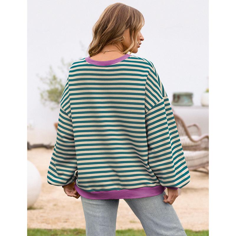 Christmas Womens Oversized Striped Sweatshirt Crewneck Loose Pullover Longsleeve Casual Tops Cute Womenswear Pocket Comfort Baggy Style