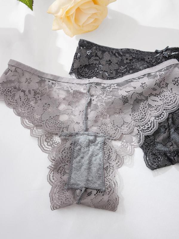 Women's Floral Lace Scallop Trim Panty, Soft Comfy Breathable Knicker for Daily Wear, Underwear for All Seasons