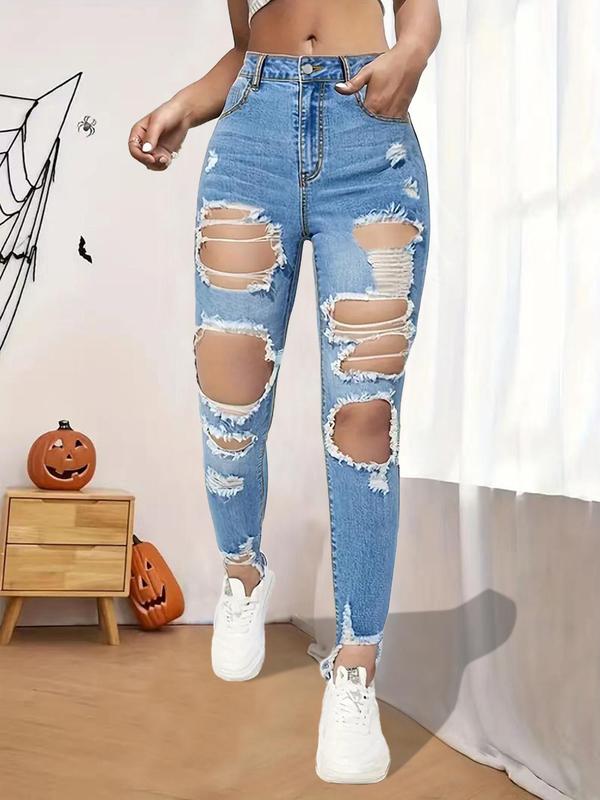 Women's Plain Ripped Pocket Skinny Pants, Fashion Casual Pants for Daily Outdoor Wear, Ladies Bottoms for All Seasons, Downtown Girl Clothes