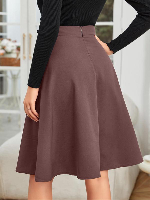 Women's Plain Fake Buttons Pocket High Waist A Line Skirt, Summer Clothes Women, Casual Knee Length Skirt for Office Work Daily Wear, Ladies Summer Clothes