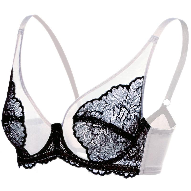 Blossom Black Unlined Lightweight Lace Full Coverage Women Underwire Bra Mesh Soft Womenswear