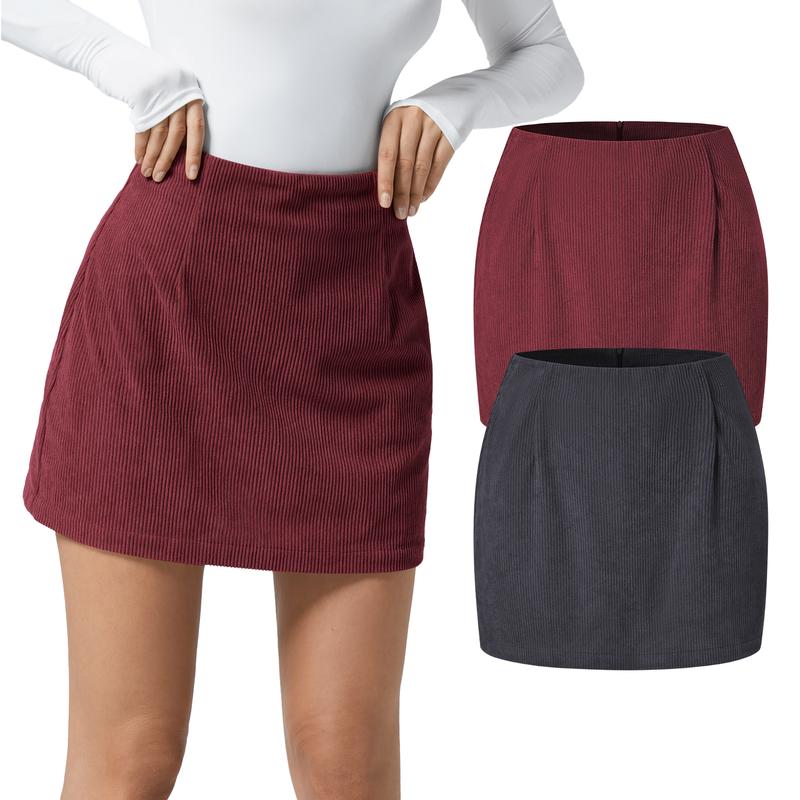 Halara 2-Piece High Waisted Invisible Zipper 2-in-1 Mini A-line Corduroy Casual Skirts Set