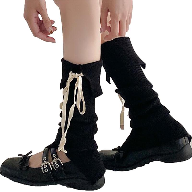 Women's Socks Girls Knit Leg Warmers Y2K Cute Leg warmer Flared Bow Knot Lolita Split Leg Sleeve Socks for Ballet