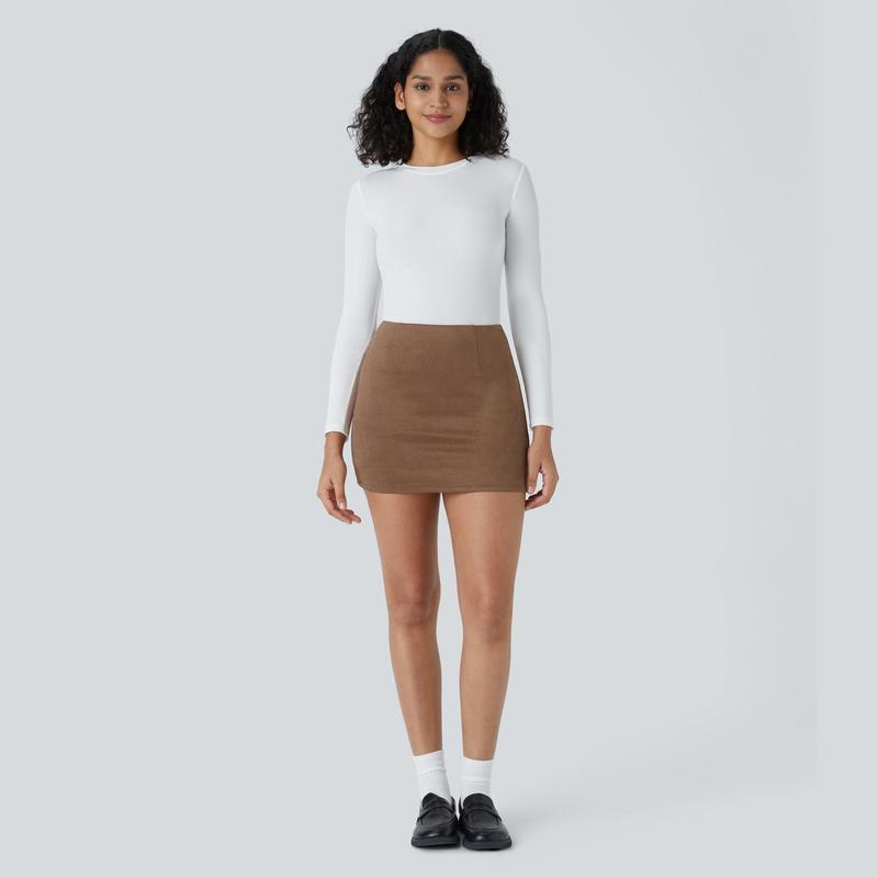 Halara High Waisted 2-in-1 Bodycon Suede Mini Casual Skirt