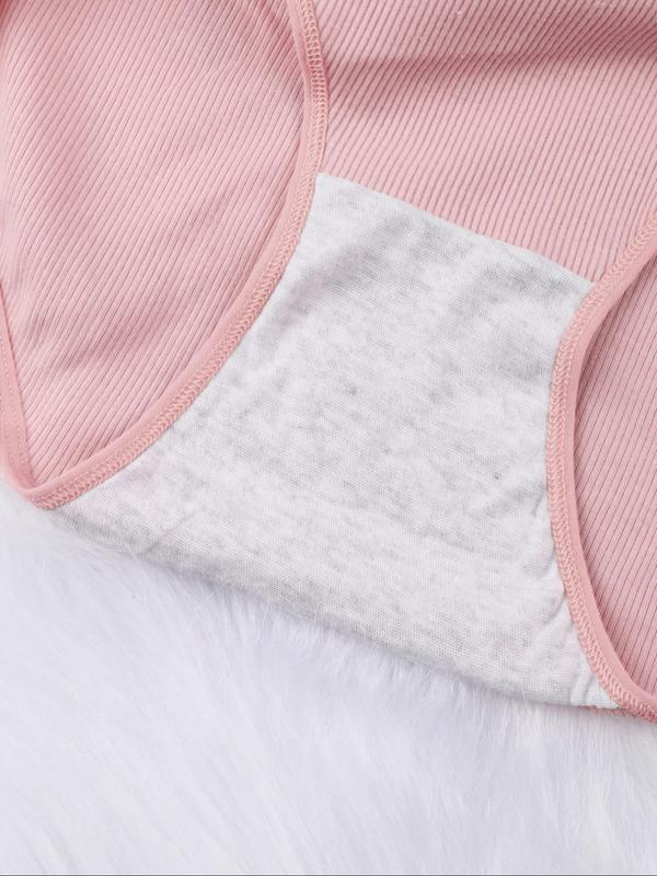 Women's Letter Tape Ribbed Seamless Knicker, Korean Wear, 6 Counts Comfy Mid Rise Elastic Waist Summer Brief, Women's Underwear, Back-to-School Clothing, Basic Breathable Panties for Women, Womenswear, Fall Wear, Fallfreshness