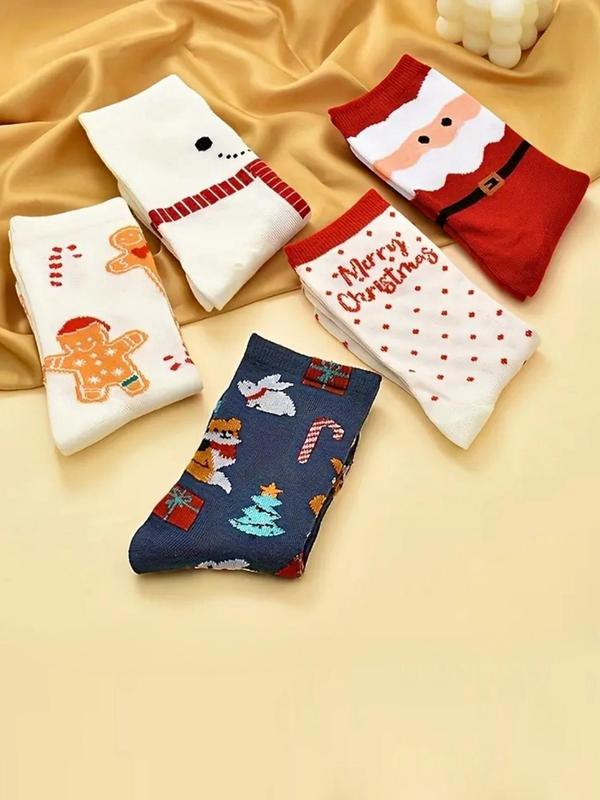 Women's Christmas Themed Crew Socks, Cute Comfortable Breathable Mid-calf Socks for Daily Wear, Women's Socks for All Seasons