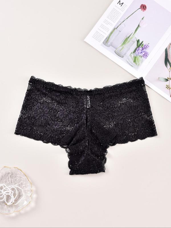  Solid Color Floral Lace Thong, Soft Comfy Breathable High Waist Knicker for Daily Wear, Women's Underwear for All Seasons