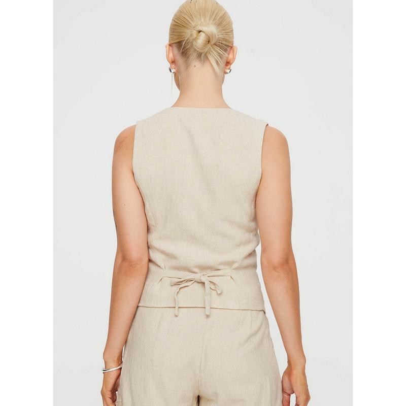 Ginger Linen Blend Vest Beige