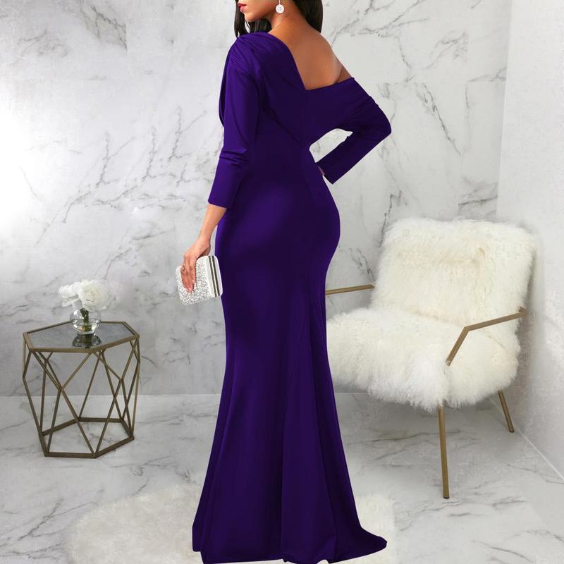 Elegant Off-Shoulder Evening Gown - Available in Black, White, Red, Blue, Wine Red, and Purple | Long Sleeve and Short Sleeve Options Comfort Formal