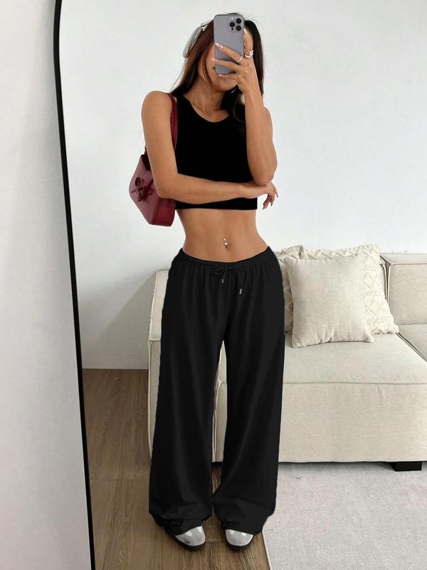 Women's Solid Color Drawstring Waist Wide Leg Pants, Casual Comfy Trousers for Daily Wear, Ladies Bottoms for All Seasons